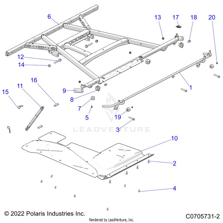 An Image of a Genuine Polaris Parts Schematic Diagram showing the schematic - BODY: BOX MOUNTING - 2022 POLARIS RANGER 1000 EPS FULL SIZE