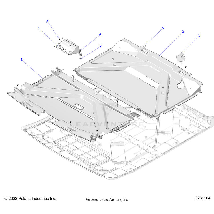 An Image of a Genuine Polaris Parts Schematic Diagram showing the schematic - BODY: ROOF LINERS - 2025 POLARIS RANGER XD 1500 NORTHSTAR ULTIMATE CREW
