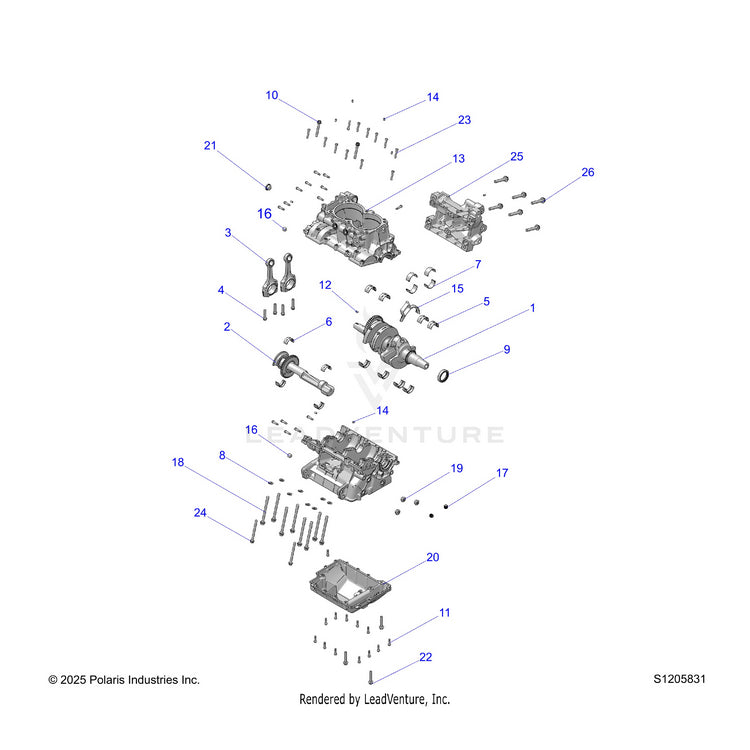 An Image of a Genuine Polaris Parts Schematic Diagram showing the schematic - ENGINE: CRANKCASE & CRANKSHAFT - 2026 POLARIS RANGER 1000