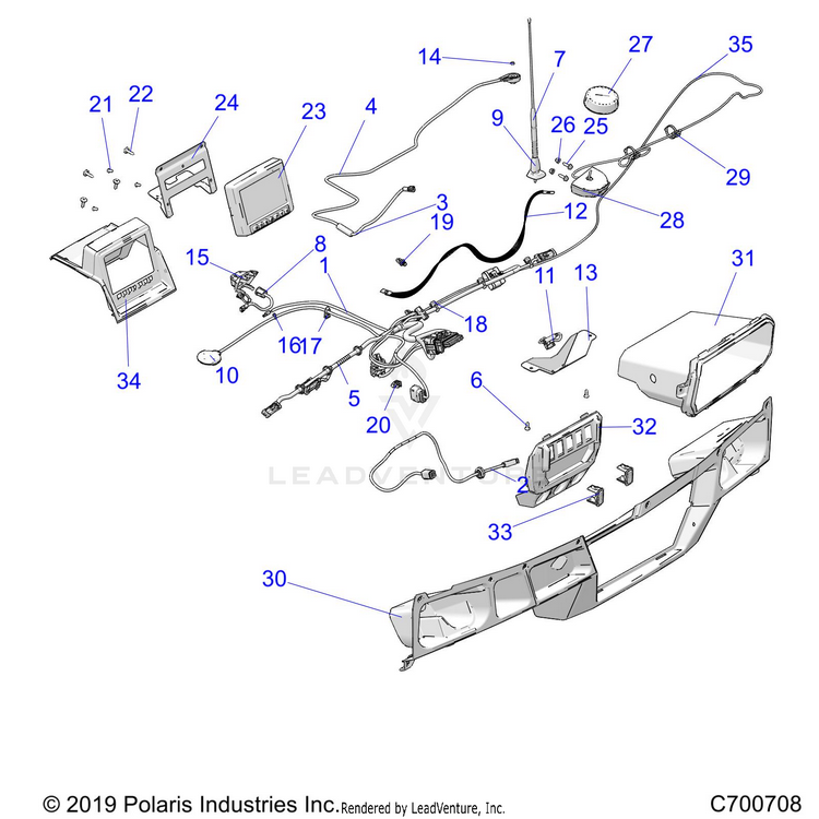 An Image of a Genuine Polaris Parts Schematic Diagram showing the schematic - OPTION: DASH RIDE COMMAND PREM - 2020 POLARIS RANGER CREW XP 1000 BACK COUNTRY FACTORY CHOICE