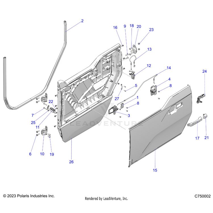 An Image of a Genuine Polaris Parts Schematic Diagram showing the schematic - BODY: DOOR ASSEMBLY FRONT - 2024 POLARIS XPEDITION XP5 ULTIMATE