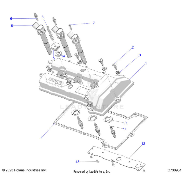 An Image of a Genuine Polaris Parts Schematic Diagram showing the schematic - ENGINE: VALVE COVER & SPARK PLUGS - 2026 POLARIS RANGER XD 1500 NORTHSTAR MOUNTAINEER EDITION