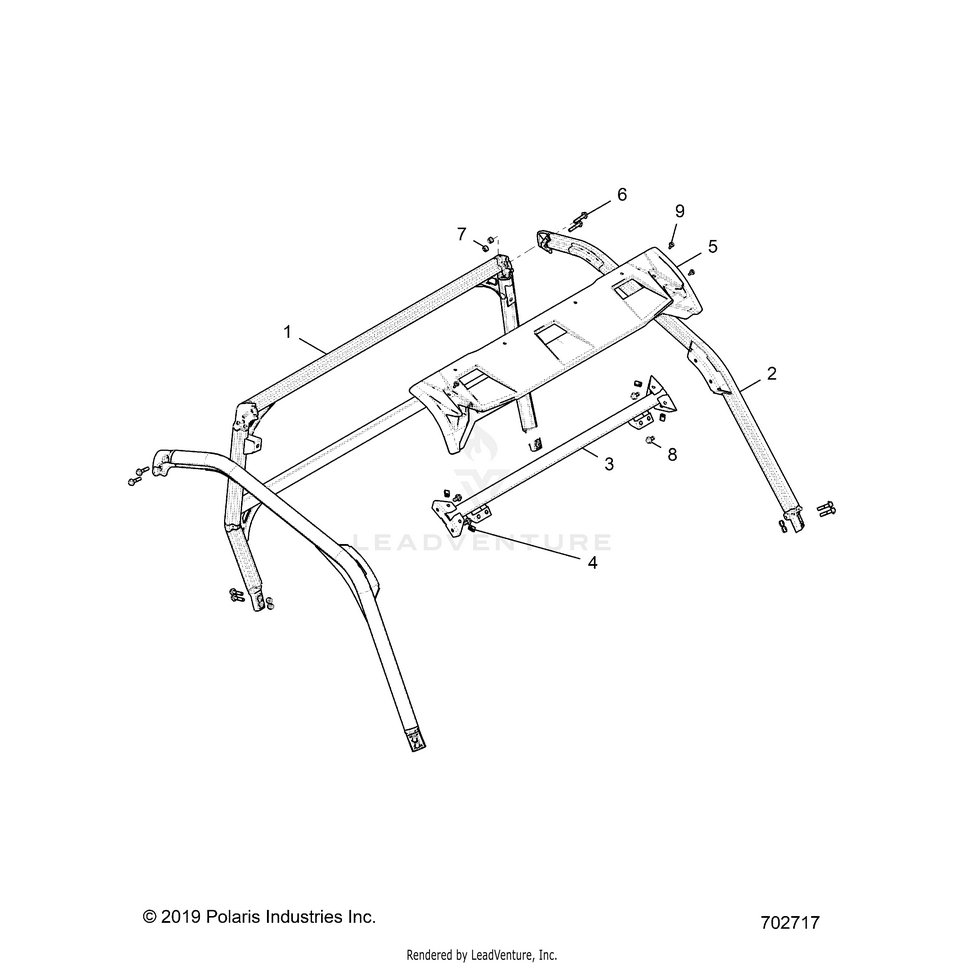 An Image of a Genuine Polaris Parts Schematic Diagram showing the schematic - CHASSIS: CAB FRAME - 2020 POLARIS GENERAL 1000 PREMIUM