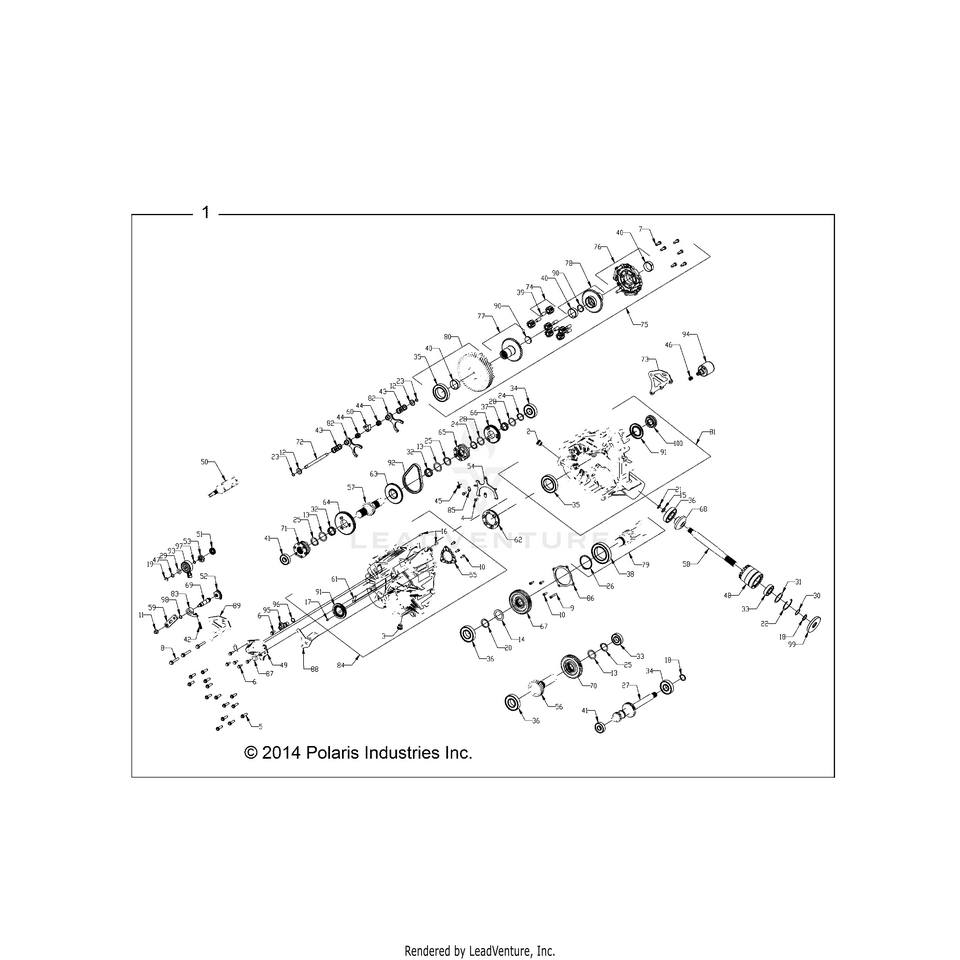 An Image of a Genuine Polaris Parts Schematic Diagram showing the schematic - DRIVE TRAIN: MAIN GEARCASE - 2015 POLARIS RANGER 570 FULL SIZE