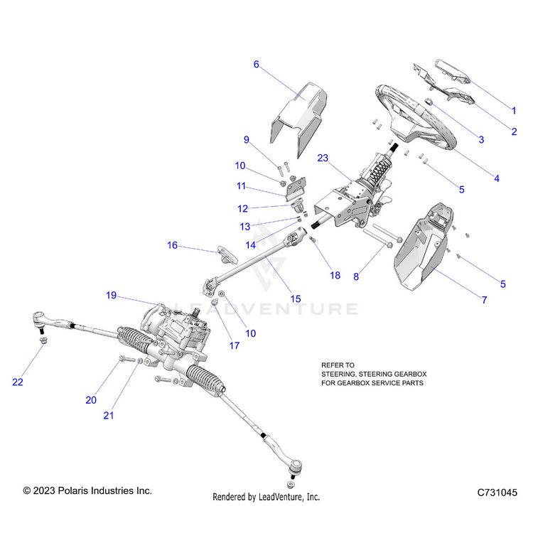 An Image of a Genuine Polaris Parts Schematic Diagram showing the schematic - STEERING: STEERING - 2025 POLARIS RANGER XD 1500 NORTHSTAR CREW