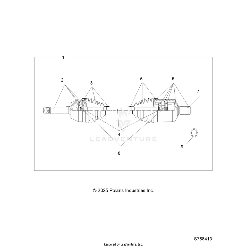 An Image of a Genuine Polaris Parts Schematic Diagram showing the schematic - DRIVE TRAIN: FRONT DRIVE SHAFT - 2026 POLARIS RANGER 500