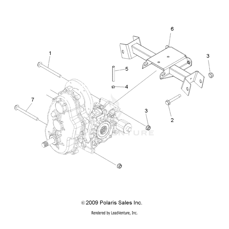 An Image of a Genuine Polaris Parts Schematic Diagram showing the schematic - DRIVE TRAIN: MAIN GEARCASE MOUNTING - 2015 POLARIS RANGER EV