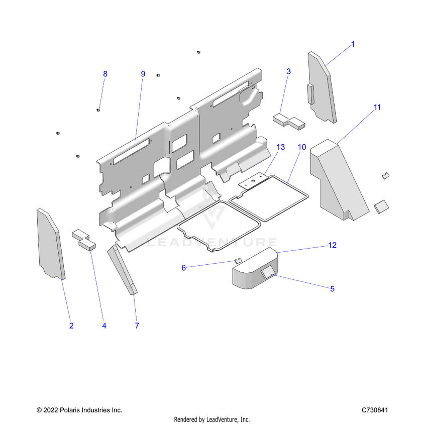 An Image of a Genuine Polaris Parts Schematic Diagram showing the schematic - BODY: CAB FOAM & REAR PANEL - 2024 POLARIS RANGER 1000 XP CREW NORTHSTAR