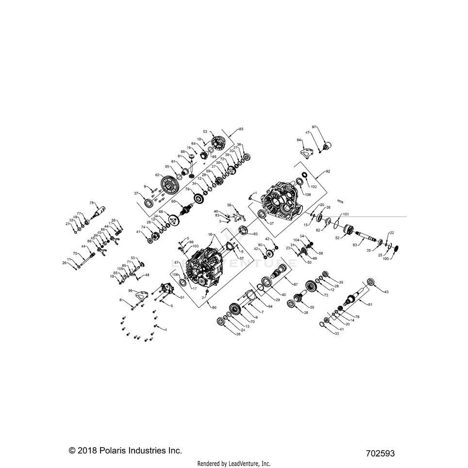 An Image of a Genuine Polaris Parts Schematic Diagram showing the schematic - DRIVE TRAIN: MAIN GEARCASE INTERNALS - 2019 POLARIS RANGER CREW XP 1000 NORTHSTAR RIDE COMMAND