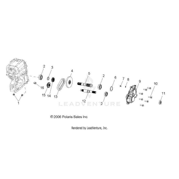 An Image of a Genuine Polaris Parts Schematic Diagram showing the schematic - DRIVE TRAIN: MAIN GEARCASE OUTPUT SHAFT - 2015 POLARIS RANGER 800 6X6