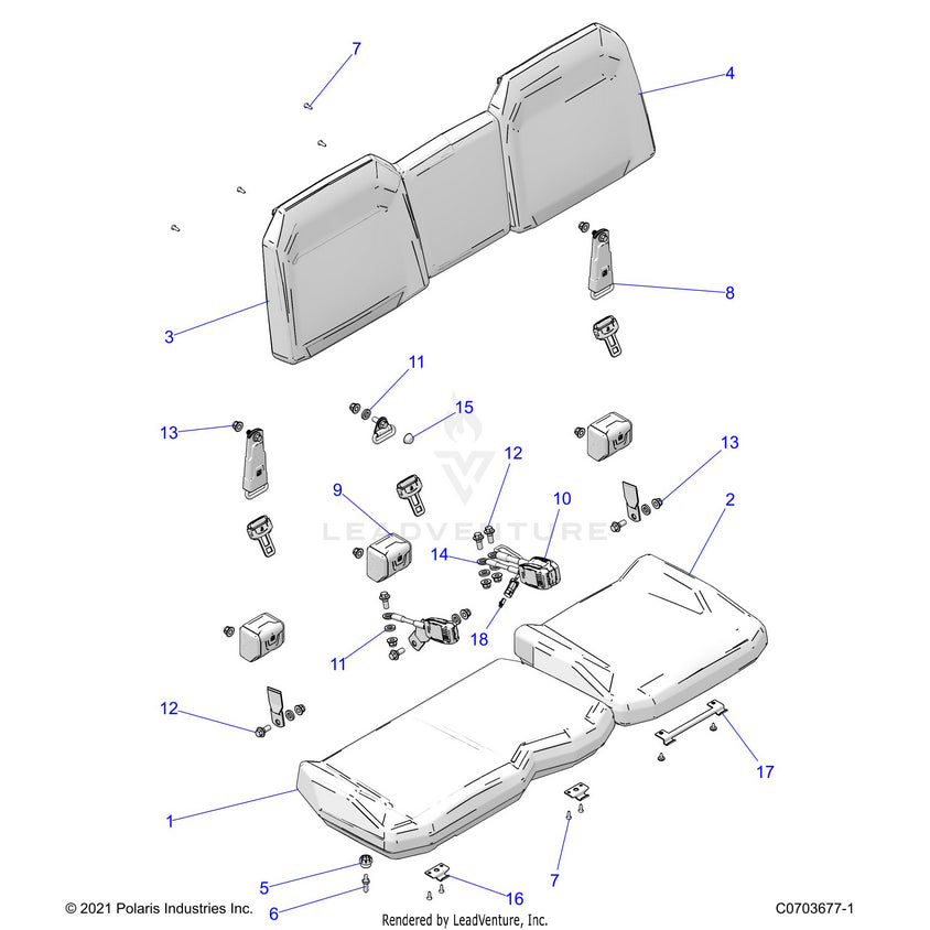 An Image of a Genuine Polaris Parts Schematic Diagram showing the schematic - BODY: SEAT - 2025 POLARIS RANGER 1000 EPS