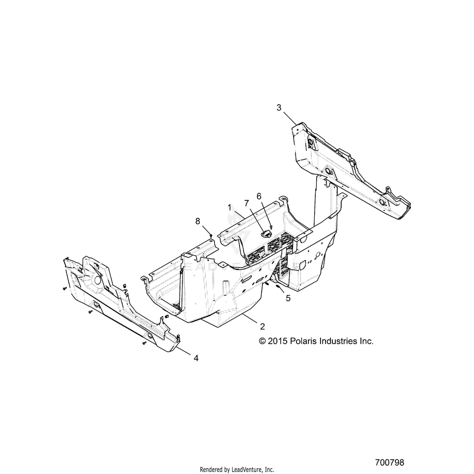 An Image of a Genuine Polaris Parts Schematic Diagram showing the schematic - BODY: FLOOR AND ROCKER - 2018 POLARIS GENERAL 1000 4 EPS