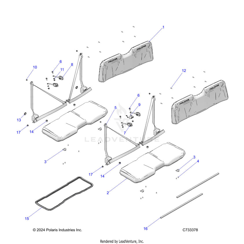 An Image of a Genuine Polaris Parts Schematic Diagram showing the schematic - BODY: SEAT - 2025 POLARIS RANGER 570 CREW NORTHSTAR