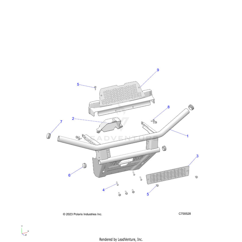 An Image of a Genuine Polaris Parts Schematic Diagram showing the schematic - BODY: FRONT BUMPER - 2025 POLARIS RANGER 570 CREW FULL SIZE