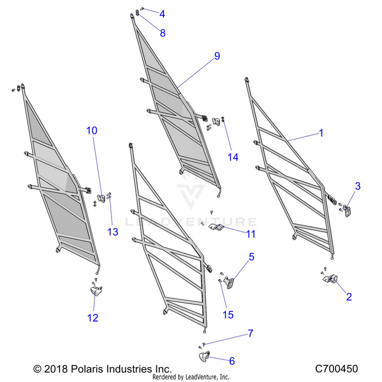 An Image of a Genuine Polaris Parts Schematic Diagram showing the schematic - BODY: NETS - 2019 POLARIS RANGER CREW XP 1000 BACK COUNTRY