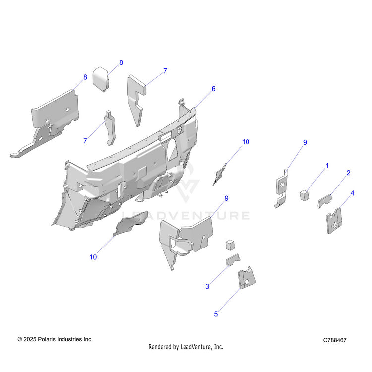 An Image of a Genuine Polaris Parts Schematic Diagram showing the schematic - BODY: FRONT FOAM - 2026 POLARIS RANGER XD 1500 NORTHSTAR MOUNTAINEER EDITION CREW
