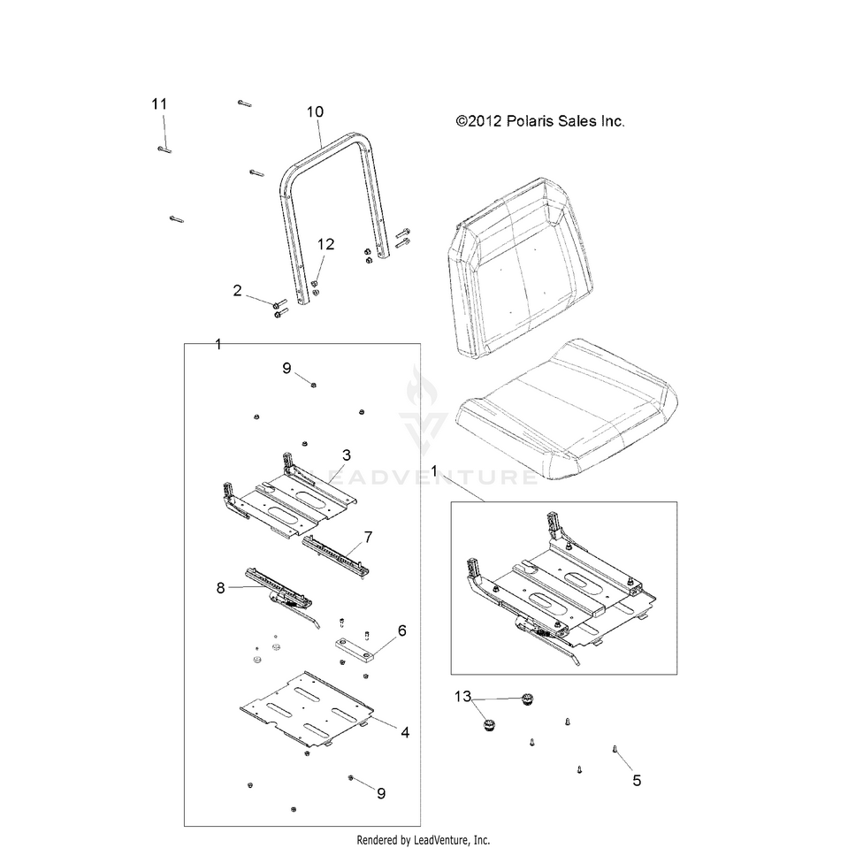 An Image of a Genuine Polaris Parts Schematic Diagram showing the schematic - BODY: SLIDER DRIVERS SEAT - 2016 POLARIS RANGER 900 XP