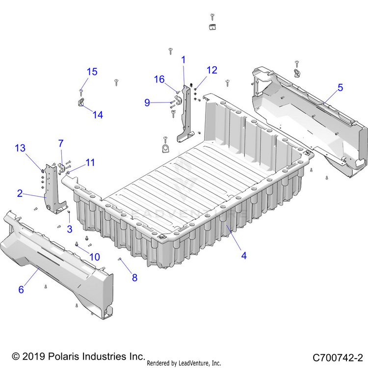 An Image of a Genuine Polaris Parts Schematic Diagram showing the schematic - BODY: BOX - 2020 POLARIS RANGER CREW 1000 EPS FULL SIZE