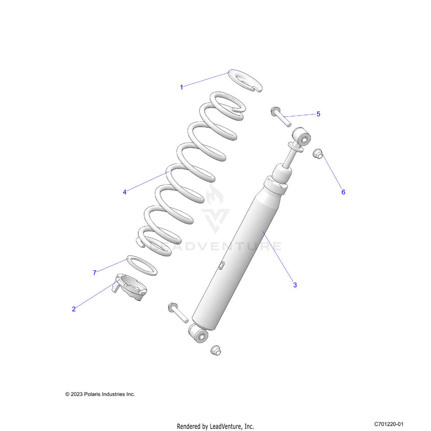An Image of a Genuine Polaris Parts Schematic Diagram showing the schematic - SUSPENSION: REAR SHOCK MOUNTING - 2026 POLARIS RANGER 1000