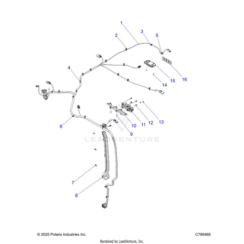 An Image of a Genuine Polaris Parts Schematic Diagram showing the schematic - ELECTRICAL: WIRE HARNESS ROOF - 2026 POLARIS RANGER XD 1500 NORTHSTAR CREW