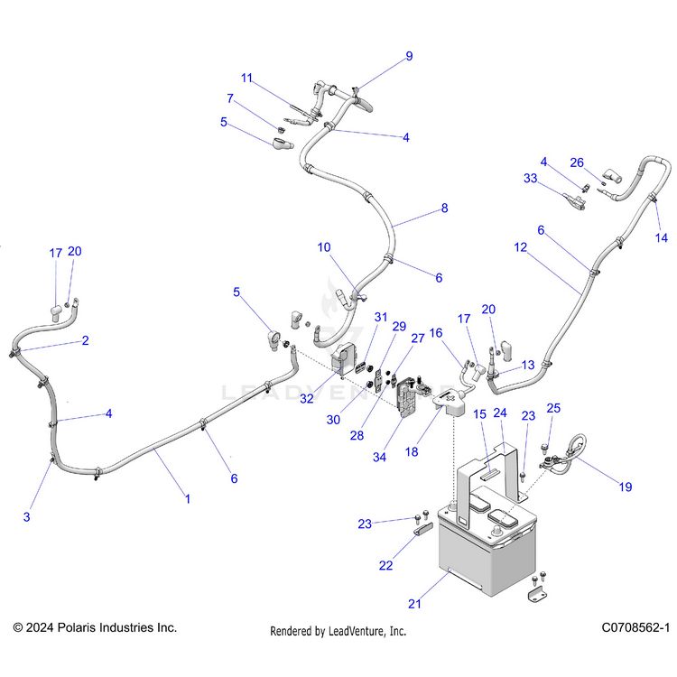 An Image of a Genuine Polaris Parts Schematic Diagram showing the schematic - ELECTRICAL: BATTERY/CABLES - 2025 POLARIS XPEDITION ADV NORTHSTAR