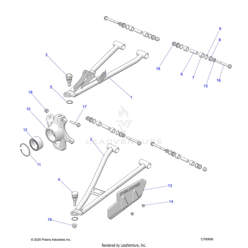 An Image of a Genuine Polaris Parts Schematic Diagram showing the schematic - SUSPENSION: FRONT - 2020 POLARIS RANGER 1000 FULL SIZE EPS FO