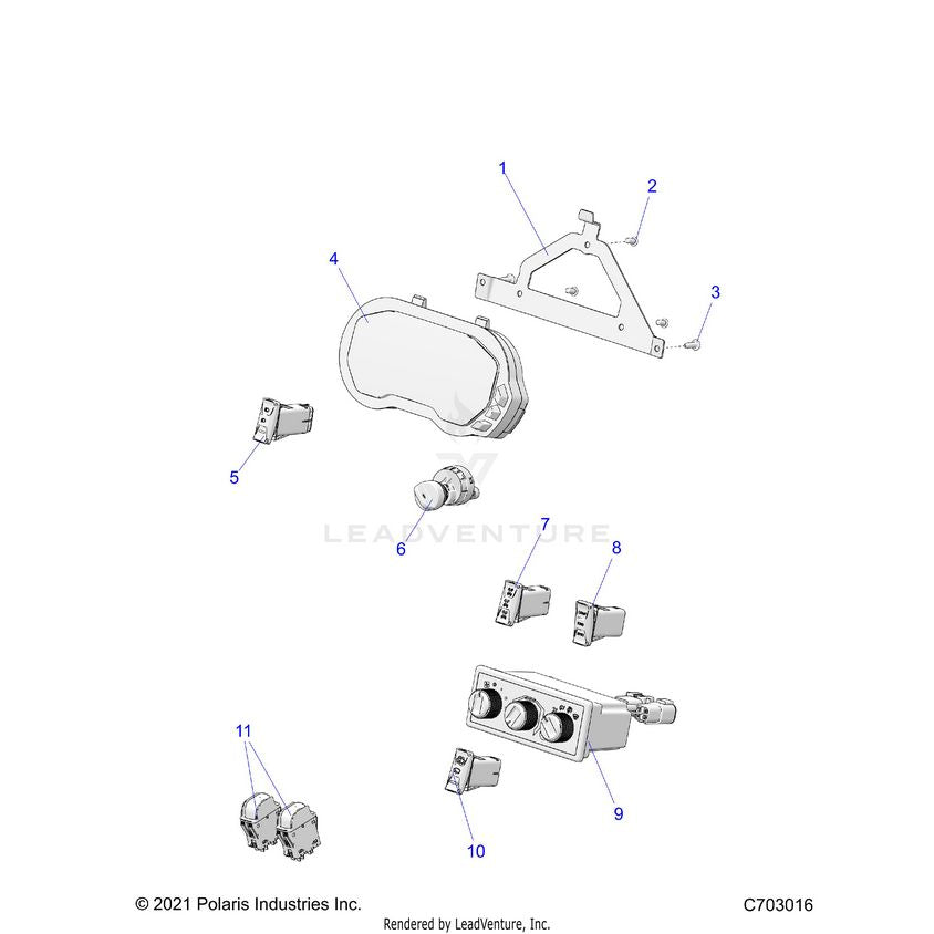 An Image of a Genuine Polaris Parts Schematic Diagram showing the schematic - ELECTRICAL: DASH INSTRUMENTS AND CONTROLS - 2024 POLARIS XPEDITION XP NORTHSTAR