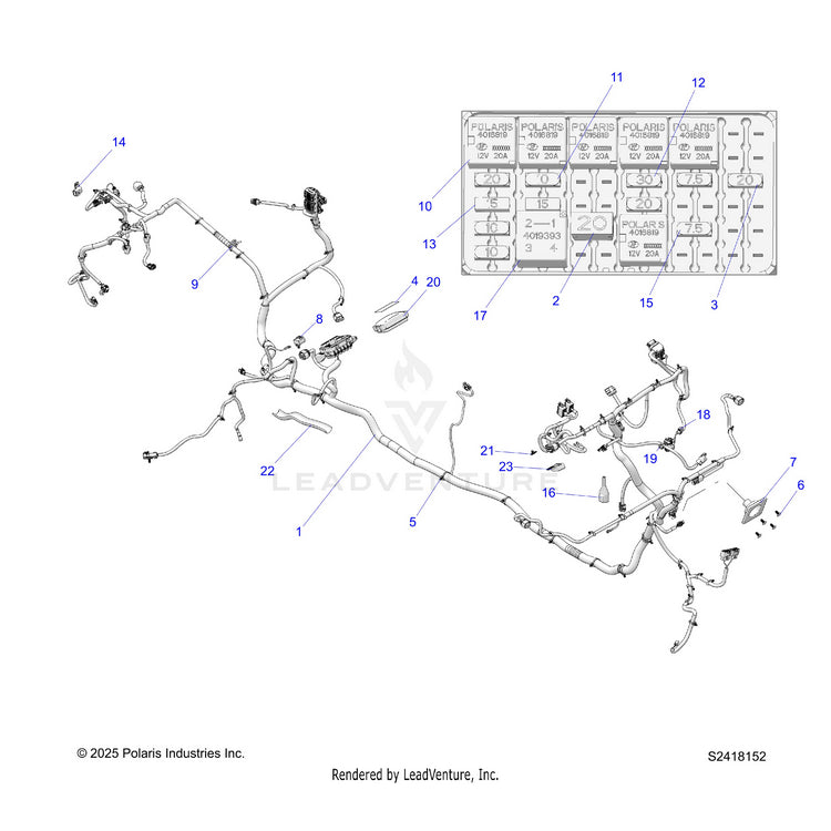 An Image of a Genuine Polaris Parts Schematic Diagram showing the schematic - ELECTRICAL: HARNESS CHASSIS - 2026 POLARIS RANGER 1000 XP CREW PREMIUM