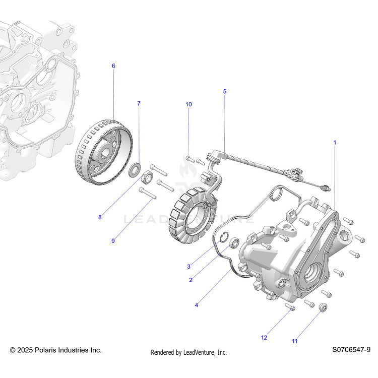 An Image of a Genuine Polaris Parts Schematic Diagram showing the schematic - ENGINE: STATOR COVER & FLYWHEEL - 2026 POLARIS RANGER 570 CREW