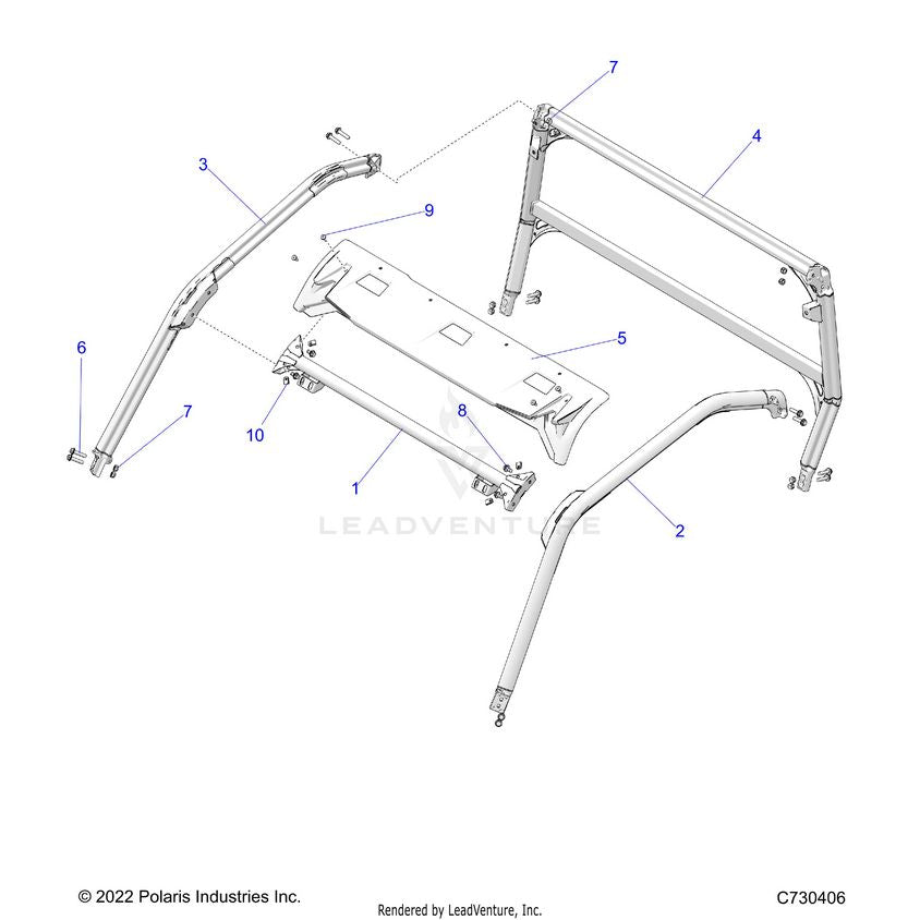 An Image of a Genuine Polaris Parts Schematic Diagram showing the schematic - CHASSIS: CAB FRAME - 2023 POLARIS GENERAL 1000 SPORT