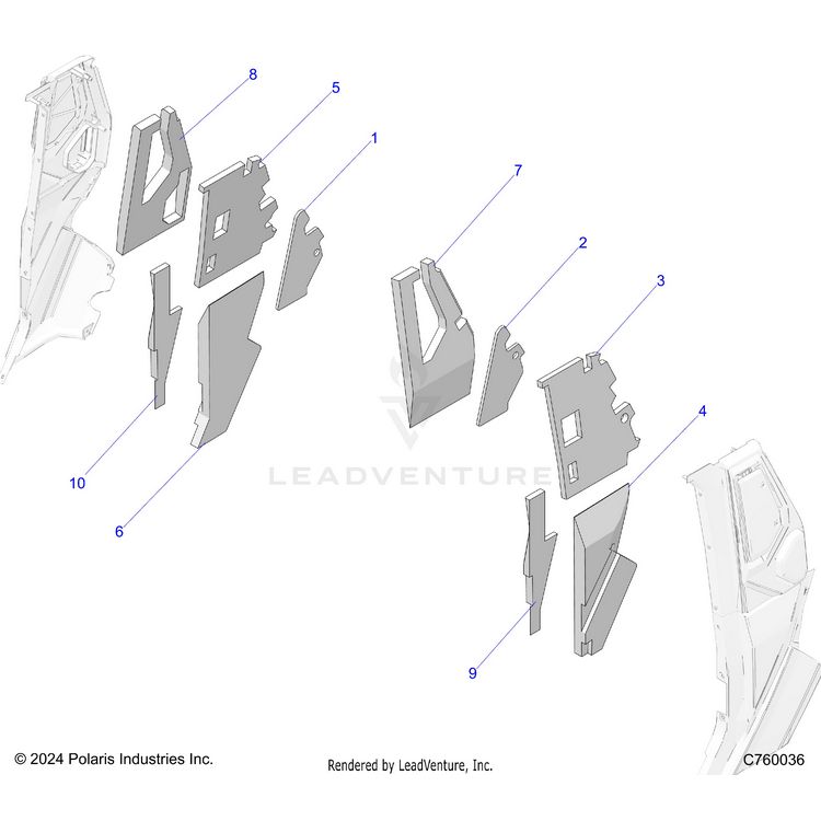 An Image of a Genuine Polaris Parts Schematic Diagram showing the schematic - BODY: PILLAR FOAM AND LINERS - 2026 POLARIS XPEDITION XP5 NORTHSTAR