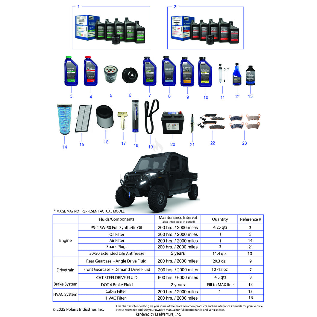 An Image of a Genuine Polaris Parts Schematic Diagram showing the schematic - *SERVICE & MAINTENANCE - 2026 POLARIS RANGER XD 1500 NORTHSTAR ULTIMATE CREW TEXAS EDITION