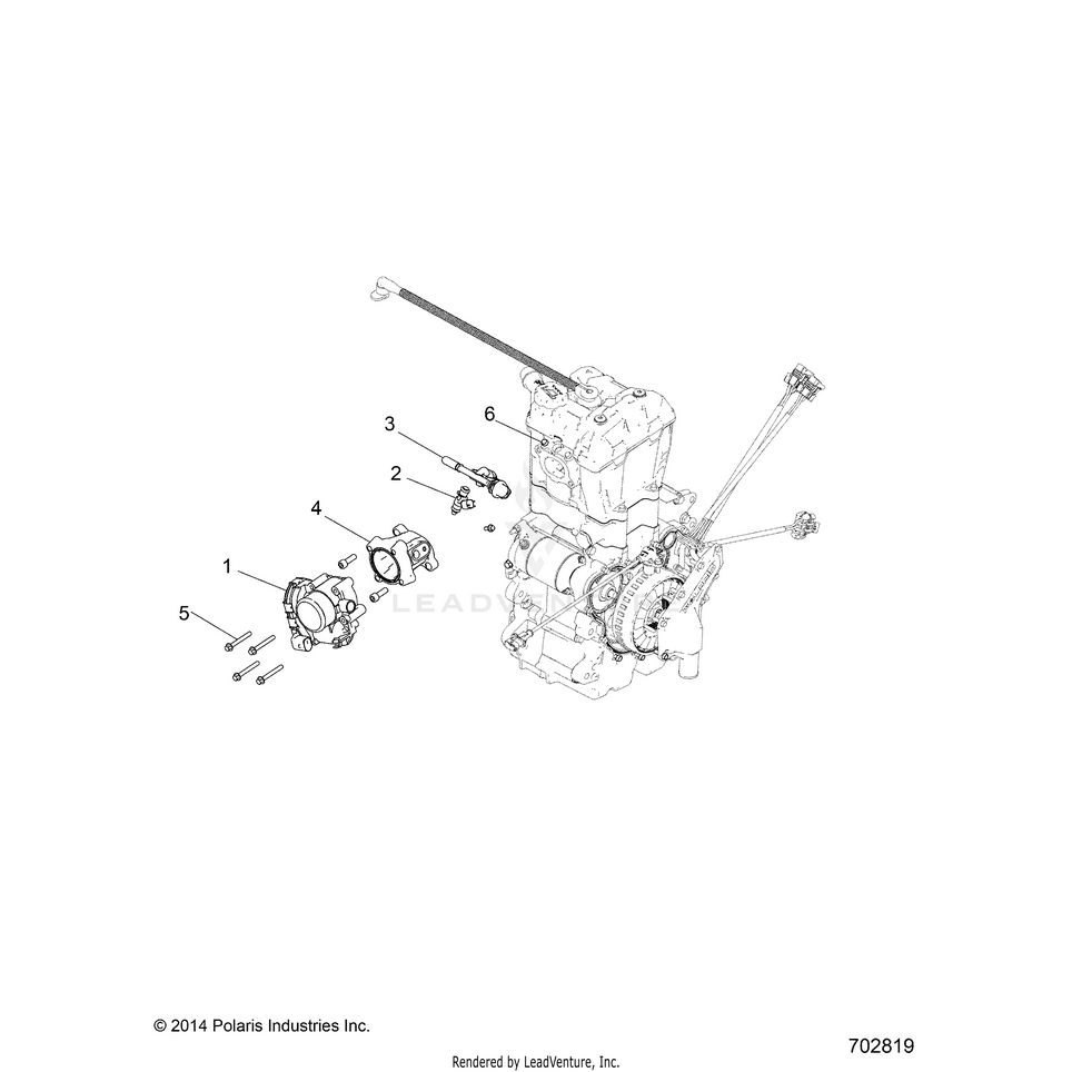 An Image of a Genuine Polaris Parts Schematic Diagram showing the schematic - ENGINE: THROTTLE BODY & FUEL RAIL - 2022 POLARIS RANGER CREW 570 FULL SIZE