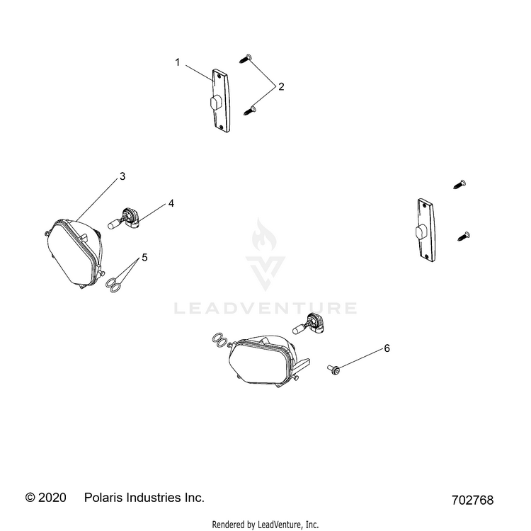 An Image of a Genuine Polaris Parts Schematic Diagram showing the schematic - ELECTRICAL: HEADLIGHTS TAILLIGHTS & BULBS - 2021 POLARIS RANGER 500 2WD
