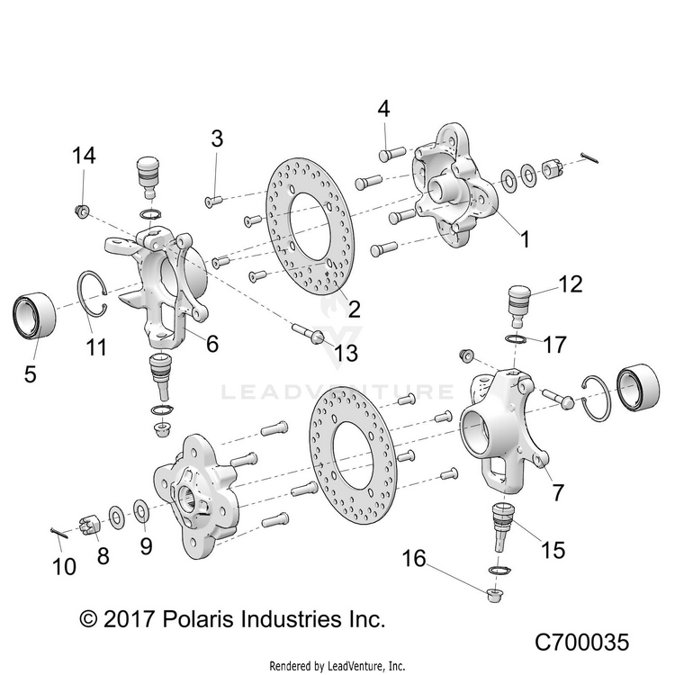 An Image of a Genuine Polaris Parts Schematic Diagram showing the schematic - SUSPENSION: FRONT HUB - 2019 POLARIS RANGER CREW XP 1000 NORTHSTAR RIDE COMMAND