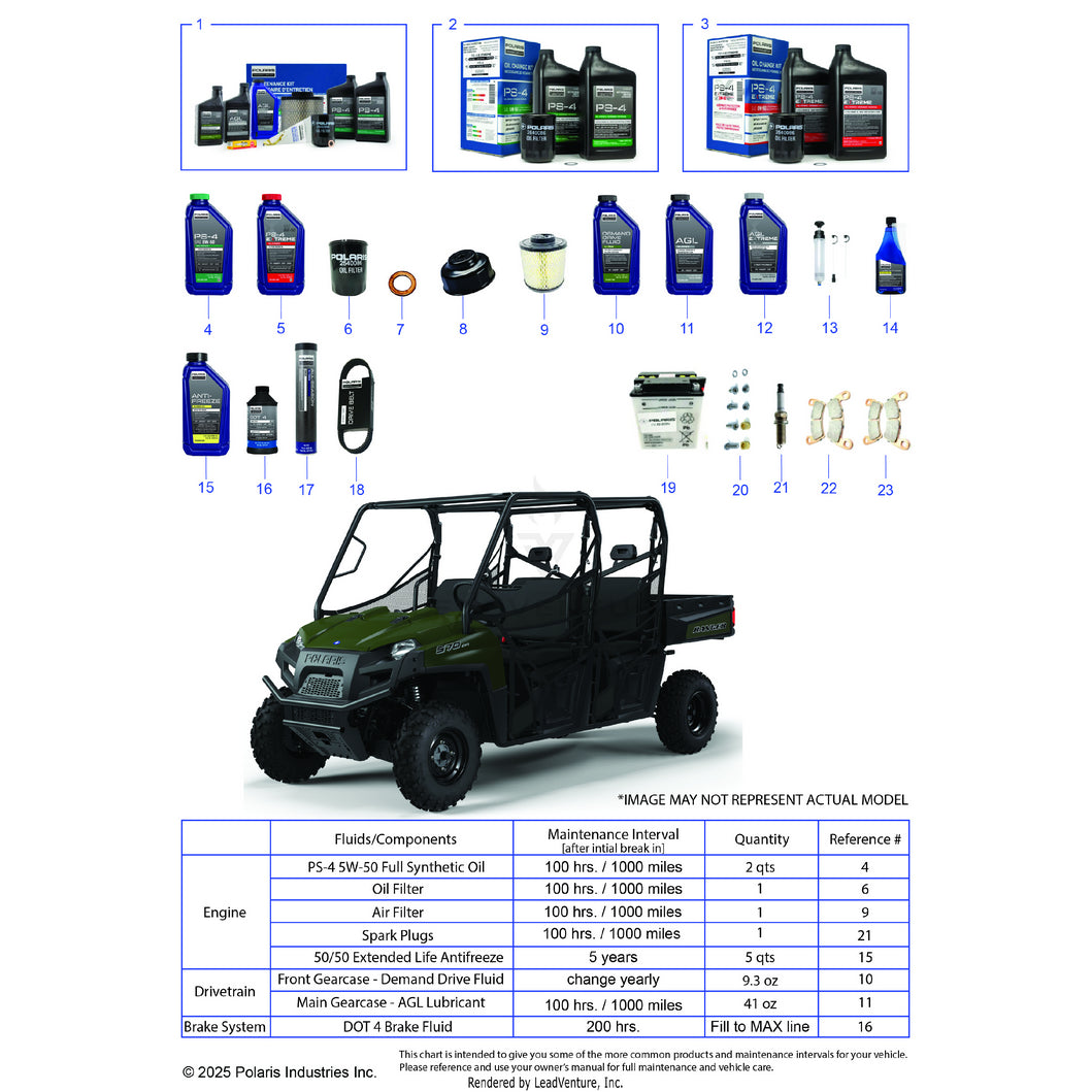 An Image of a Genuine Polaris Parts Schematic Diagram showing the schematic - *SERVICE & MAINTENANCE - 2022 POLARIS RANGER CREW 570 FULL SIZE