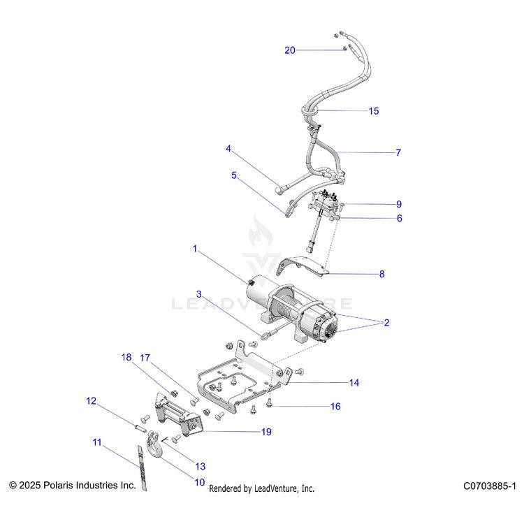 An Image of a Genuine Polaris Parts Schematic Diagram showing the schematic - ACCESSORY: WINCH - 2020 POLARIS GENERAL 1000 DELUXE EPS