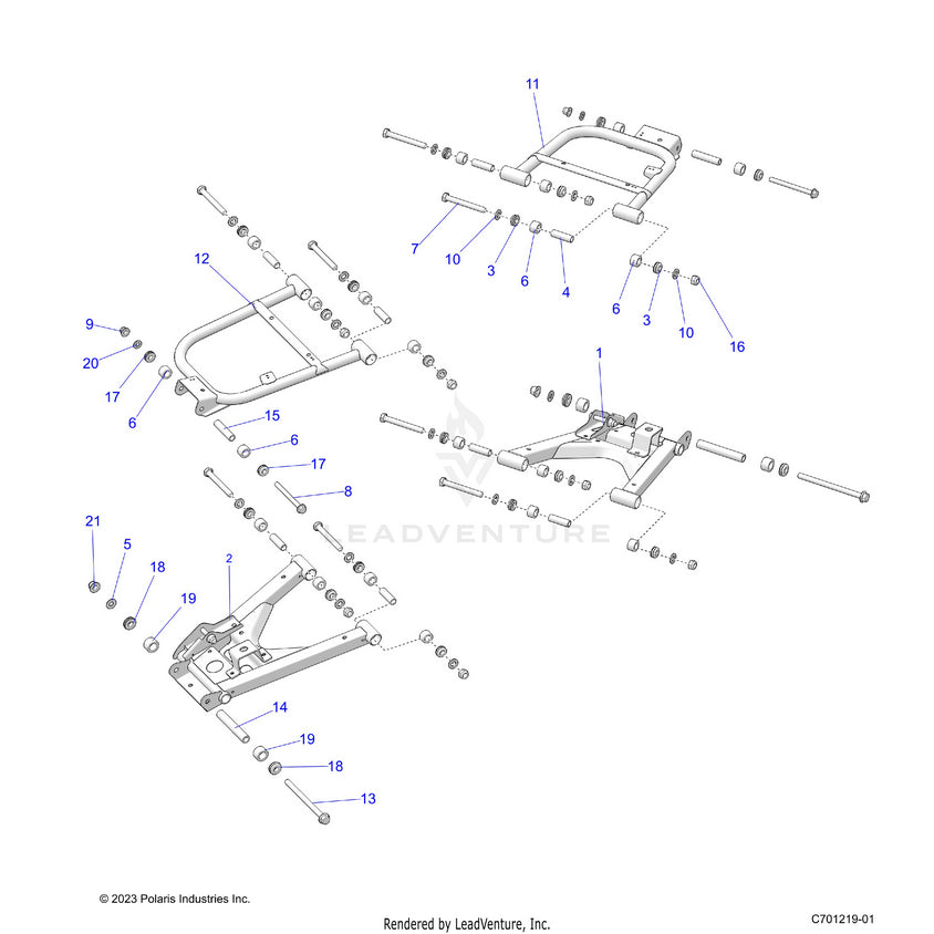 An Image of a Genuine Polaris Parts Schematic Diagram showing the schematic - SUSPENSION: REAR CONTROL ARMS - 2025 POLARIS RANGER 1000 XP CREW NORTHSTAR TEXAS EDITION