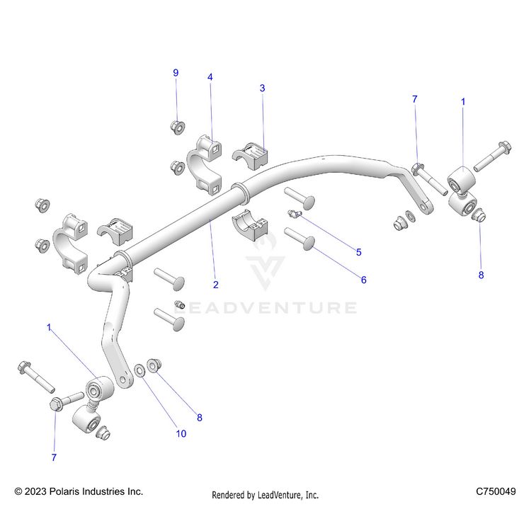 An Image of a Genuine Polaris Parts Schematic Diagram showing the schematic - SUSPENSION: REAR STABILIZER BAR - 2025 POLARIS GENERAL XP 1000 SPORT
