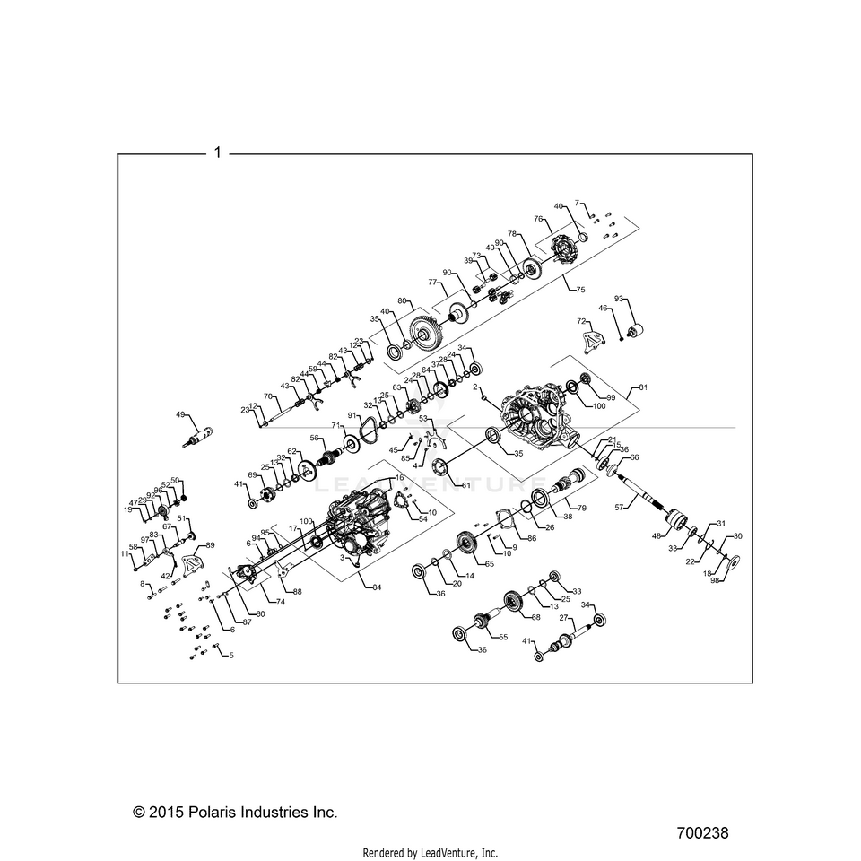 An Image of a Genuine Polaris Parts Schematic Diagram showing the schematic - DRIVE TRAIN: MAIN GEARCASE - 2016 POLARIS RANGER 570