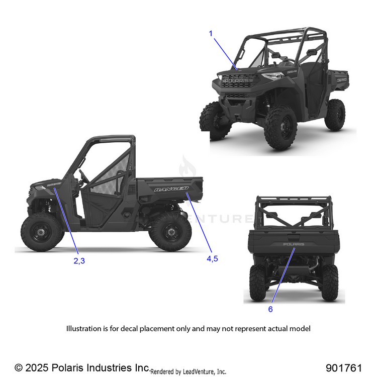 An Image of a Genuine Polaris Parts Schematic Diagram showing the schematic - BODY: DECALS GRAPHICS - 2026 POLARIS RANGER 1000