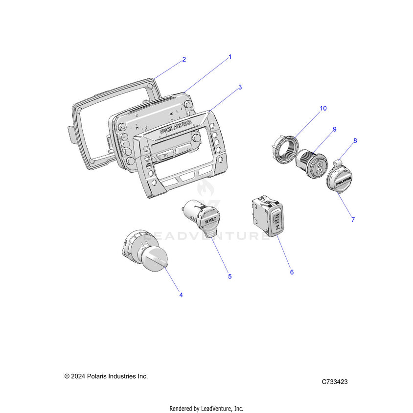 An Image of a Genuine Polaris Parts Schematic Diagram showing the schematic - ELECTRICAL: DASH INSTRUMENTS & CONTROLS - 2025 POLARIS RANGER 570 CREW