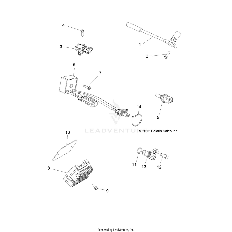 An Image of a Genuine Polaris Parts Schematic Diagram showing the schematic - ELECTRICAL: SENSORS & MODULES - 2015 POLARIS RANGER 900 XP
