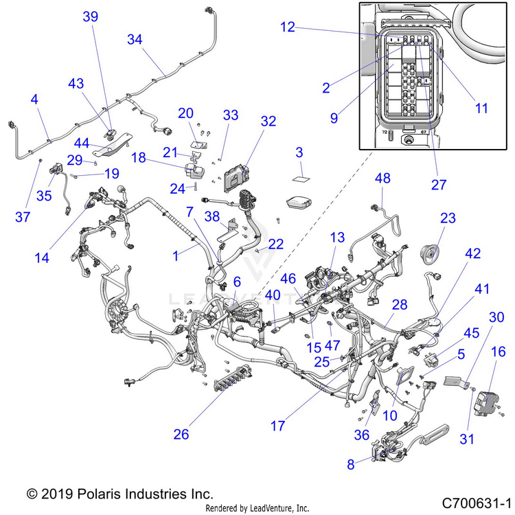 An Image of a Genuine Polaris Parts Schematic Diagram showing the schematic - ELECTRICAL: WIRE HARNESS (TO 10/10/2019) - 2020 POLARIS RANGER XP 1000 EPS RIDE COMMAND