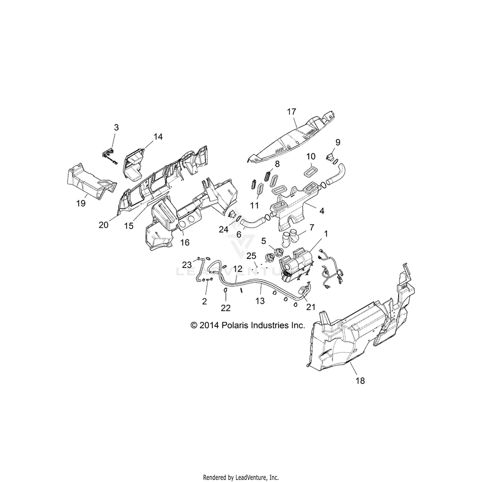 An Image of a Genuine Polaris Parts Schematic Diagram showing the schematic - BODY: HEATER & DASH - 2015 POLARIS RANGER 900 XP