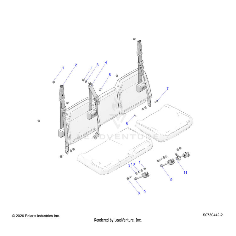 An Image of a Genuine Polaris Parts Schematic Diagram showing the schematic - BODY: SEAT BELT MOUNTING - 2026 POLARIS RANGER 1000 XP NORTHSTAR