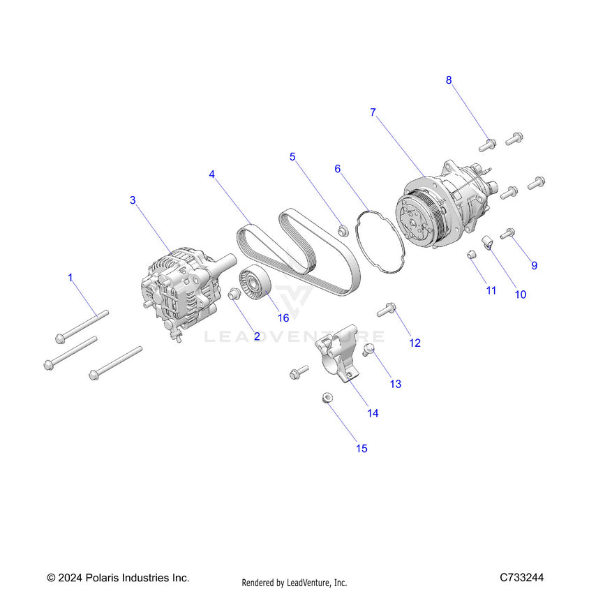 An Image of a Genuine Polaris Parts Schematic Diagram showing the schematic - ENGINE: ALTERNATOR & COMPRESSOR - 2026 POLARIS RANGER 1000 XP NORTHSTAR ULTIMATE