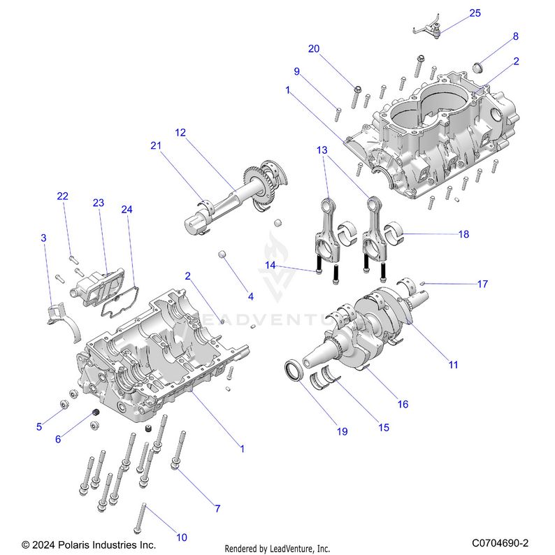 An Image of a Genuine Polaris Parts Schematic Diagram showing the schematic - ENGINE: CRANKCASE CRANKSHAFT - 2024 POLARIS XPEDITION ADV 5 ULTIMATE