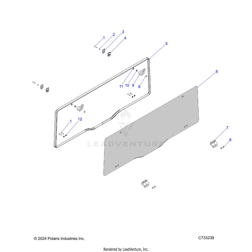 An Image of a Genuine Polaris Parts Schematic Diagram showing the schematic - BODY: REAR WINDOW - 2025 POLARIS RANGER 1000 XP CREW NORTHSTAR TEXAS EDITION