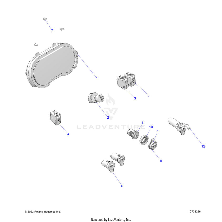 An Image of a Genuine Polaris Parts Schematic Diagram showing the schematic - ELECTRICAL: DASH INSTRUMENTS - 2025 POLARIS RANGER 1000 XP CREW WATERFOWL